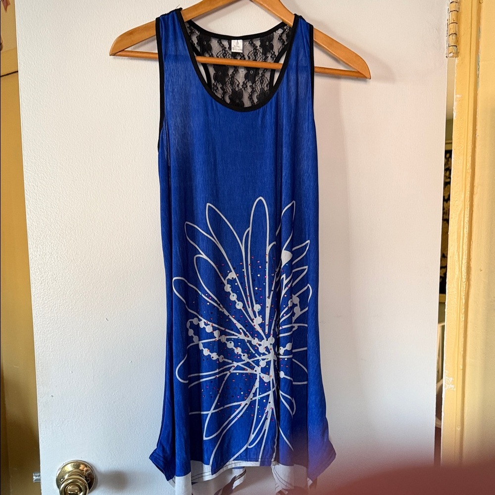 New York & Company Blue Dress with White Floral Pattern